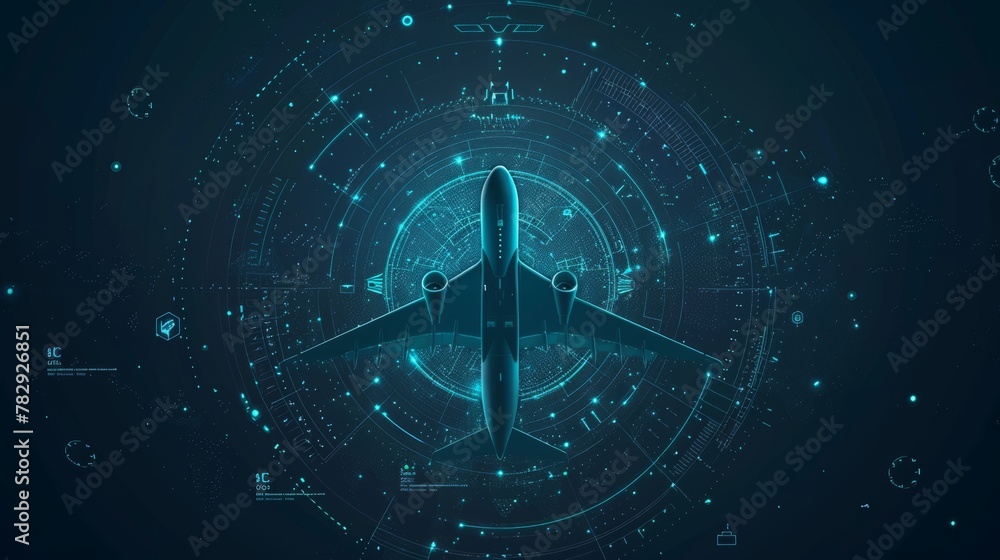 Poster the graphic shows the interface between a digital radar system and an airplane interface in aviation