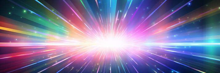 Abstract prism light reflection with rainbow flare background. Crystal sparkle burst, diamond refraction rays. Colorful rays with blur and bright sparkles. AI generated