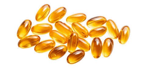 Cod liver oil omega 3 gel capsules isolated on white background