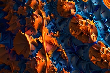 Abstract 3d orange and blue fractal background - Generative AI