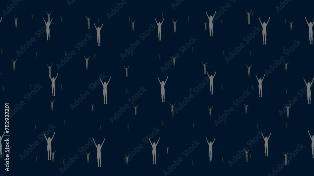 Poster woman stretches symbols float horizontally from left to right. parallax fly effect. floating symbols