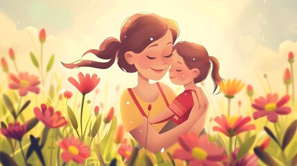 Mother hugging her child, illustrations, mother day