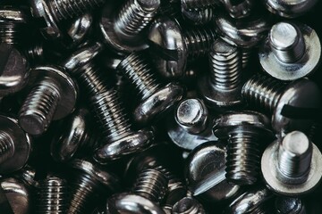 Closeup shot of a group of steel fasteners