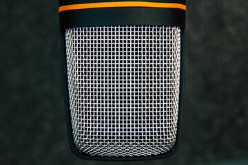 Closeup shot of a professional cardioid condenser microphone - obrazy, fototapety, plakaty