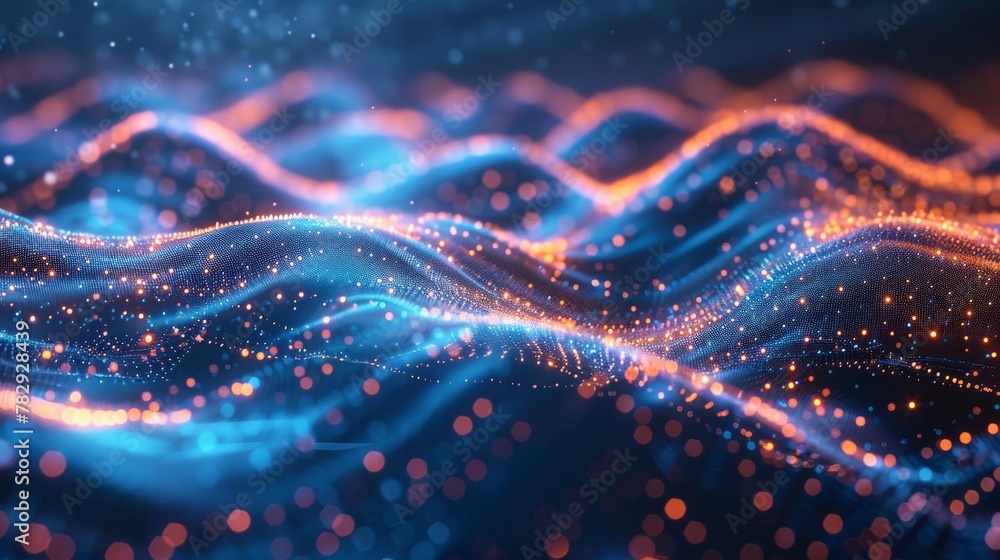 Aufkleber Modern Abstract Background Concept. Communication And Technology Network Background With Moving Lines And Dots. Network Conveying Connectivity, Complexity, And Data Flood Of Modern Digital Age.