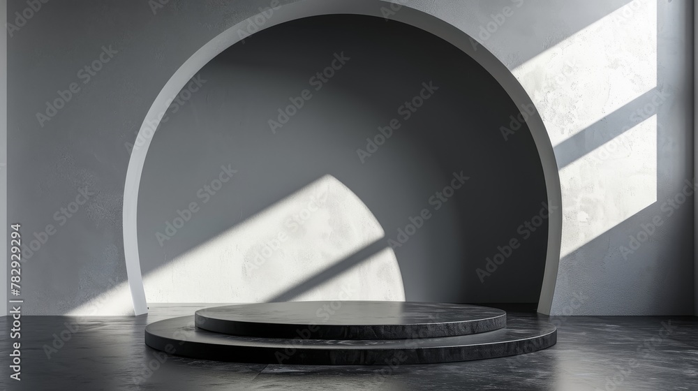 Poster 3d rendering of a product stand, cylinder-shaped podium, futuristic concept with futuristic colors.
