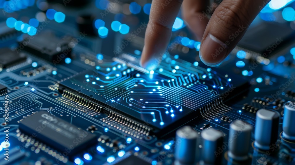 Poster The use of artificial intelligence (AI) with machine learning and data mining, as well as other modern computer technologies, is supported by a hand-held CPU icon interface.