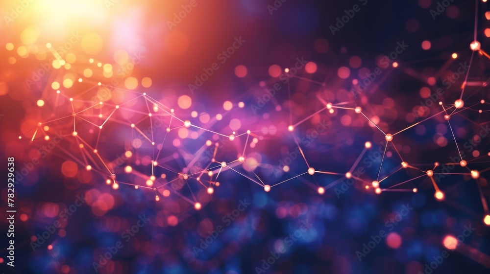 Poster A polygonal background with polygonal shapes. A connection structure built out of dots and lines. A big data visualization.