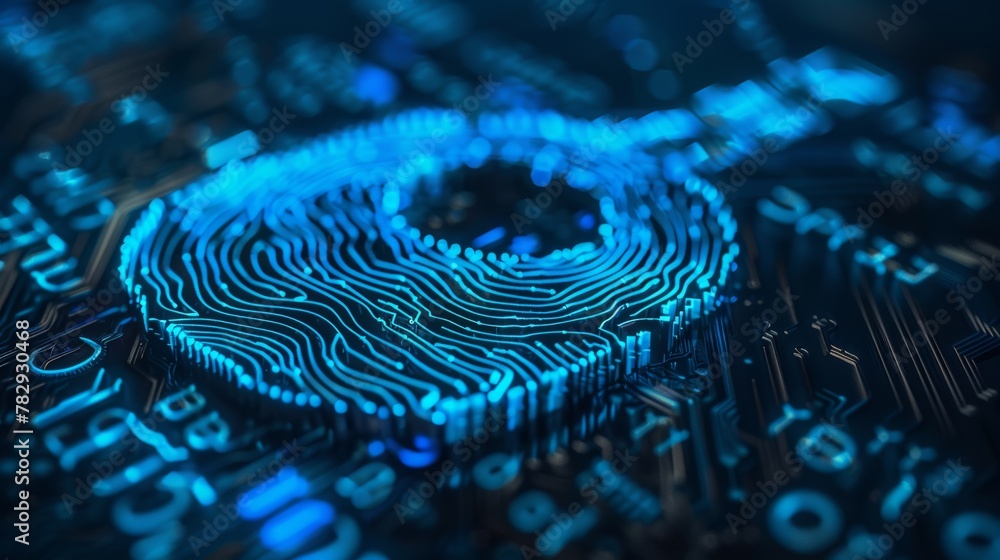 Aufkleber Private key concept in cryptocurrency technology, using fingerprints and electronic patterns with a shape of a key