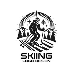 Skiing Vector Logo Design 