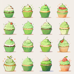 Lush Green Cupcake Assortment Vector