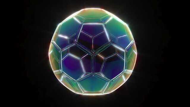 Neon ball football on black black able to rotate endless 4k