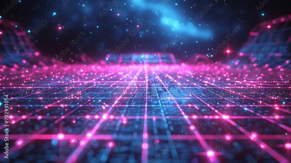 Poster abstract digital background. 80s, 90s retro futurism, retro wave cyber grid. top and bottom surfaces