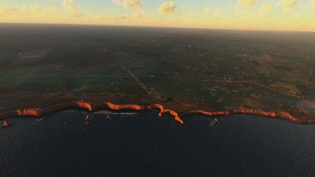 Aerial view at sunset of the coast of Twelve Apostles in Victoria. Australia
