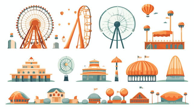 Amusement park facilities  cartoon sticker icon flat