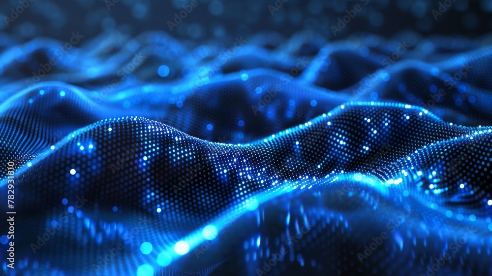 Aufkleber Digital technology big data abstract background. 3D rendering. Blue wave light screen gradient texture.