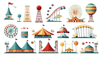 Amusement park facilities  cartoon sticker icon flat