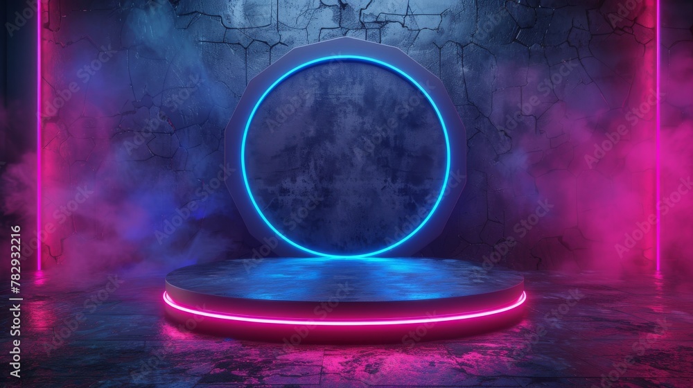 Poster 3D rendering of a black hexagonal product display with futuristic and technology concepts.