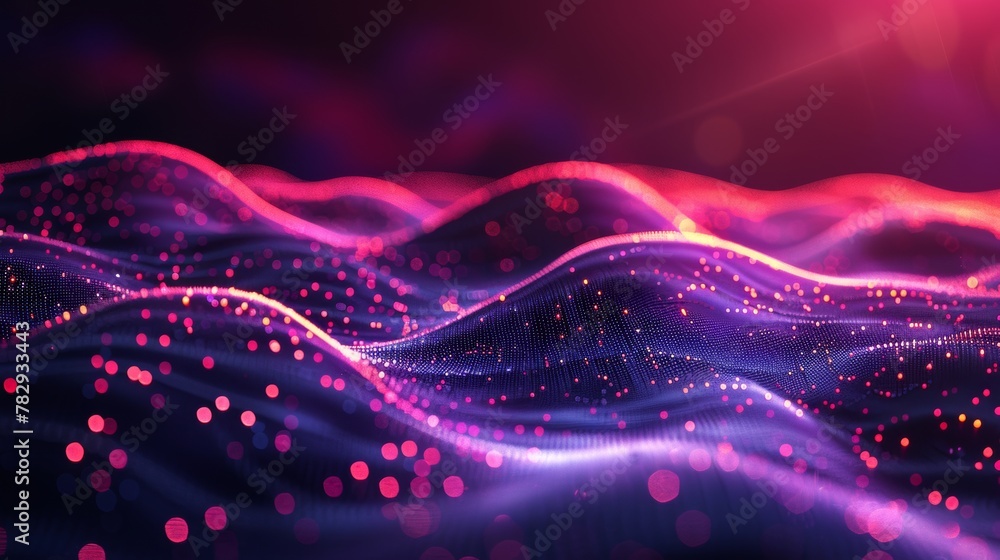 Fototapete abstract technology big data digital background. red purple wave line light gradient dark background