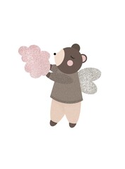 illustration with a bear for children Without background
angel bear cute little bear with a pink cloud in his paws stands on a white background