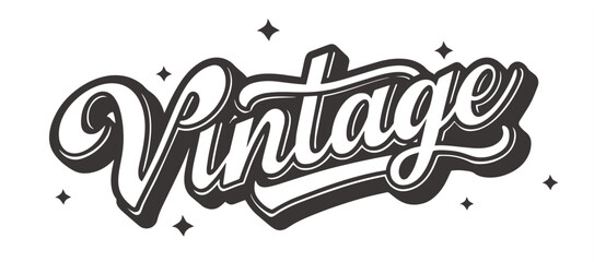 Text "Vintage" in Groovy retro style. Vintage hippie 70s 80s aesthetic theme. Isolated on white. Vector editable illustration.