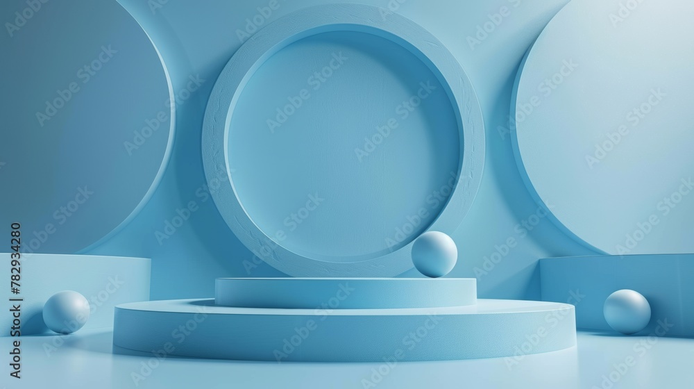 Poster background for branding and product presentation. blue podium with subtle geometric pattern. 3d rend