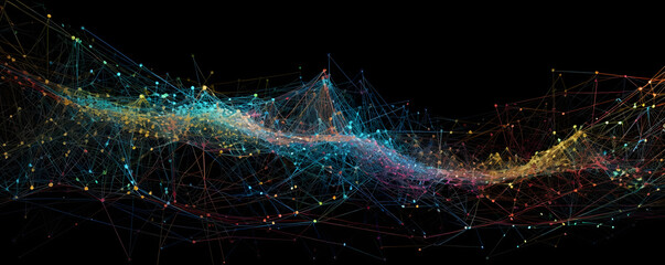 The continuous exchange of information between networks is symbolized by the intricate network of lines representing data transfer, underscoring the interconnected nature of our digital realm. - obrazy, fototapety, plakaty
