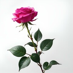 a pink rose sitting in a vase filled with water and leaves