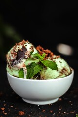 Vertical shot of a mint flavored ice cream