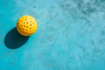 Yellow pickleball ball with paddle close-up on a pickleball court, with space for text. Beautiful simple AI generated image in 4K, unique. - obrazy, fototapety, plakaty