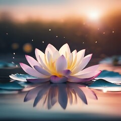 a beautiful pink flower sits in the water on a lily