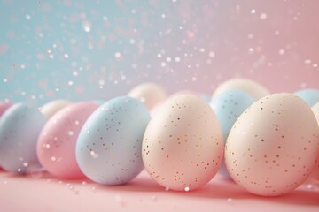 Naklejka na ściany i meble Colorful Easter eggs lined up on a pink background. Perfect for Easter holiday designs