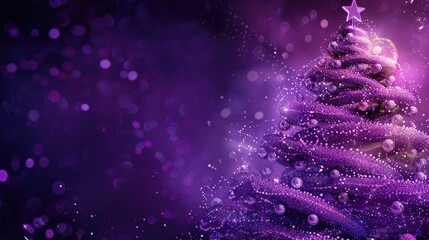 A festive purple Christmas tree with a shining star on top. Ideal for holiday decorations - obrazy, fototapety, plakaty