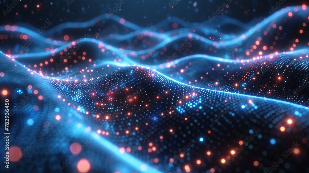 Fototapete Technologies of tomorrow. Hightech electronics. Particle grids. Cloud networks. Artificial intelligence for IOT.