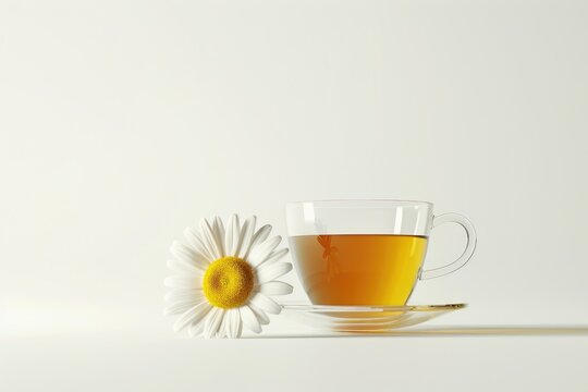 A peaceful image of a tea cup and daisy on a saucer. Suitable for various design projects
