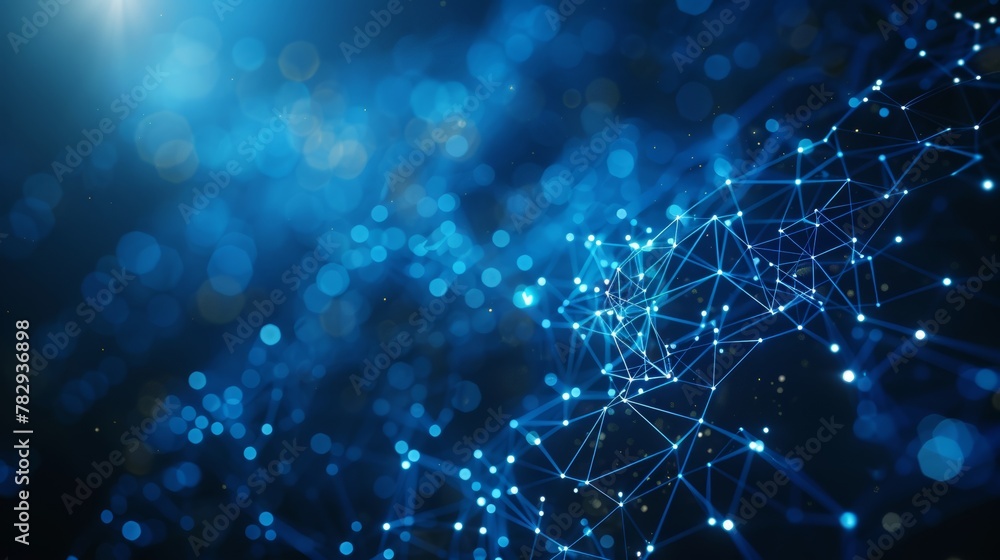 Aufkleber 3D rendering of plexus geometry or the line and dot connection on a dark blue background. Internet and communication technology design concept.