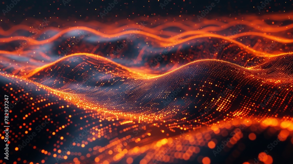 Poster abstract background with glowing particles. digital moving wave. 3d rendering of futuristic illustra