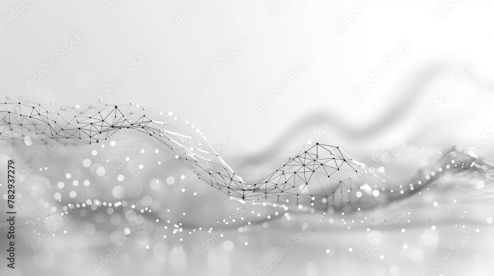 Poster The 3D rendering shows an abstract white gray polygon tech network with connect technology. The background is made up of dots and lines.