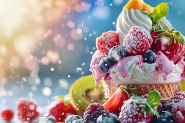 Close up of a delicious dessert with fresh fruit. Great for food blogs and menus
