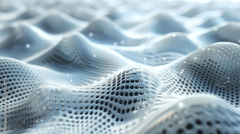 Poster An abstract big data digital concept with dots of white gray wavelight technology on a 3D rendering background.