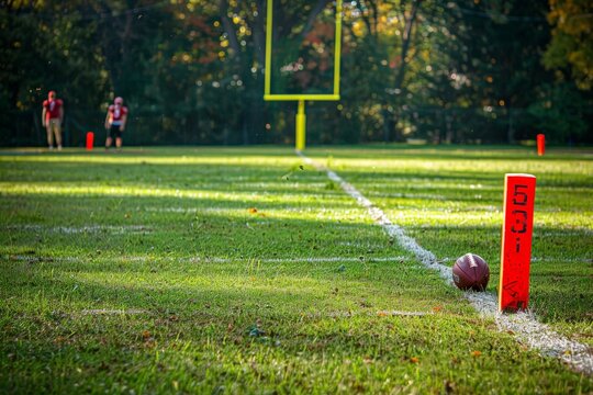 american football on the field - defocused players in the background. Beautiful simple AI generated image in 4K, unique.
