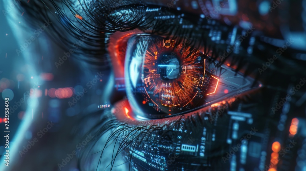 Aufkleber futuristic 3d rendering of a human eye or iris for biometric security screening