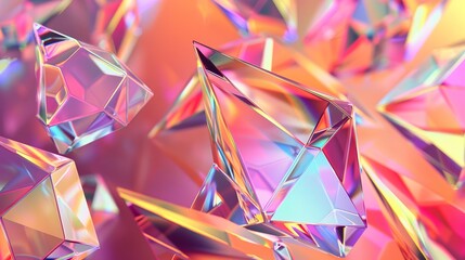 Crystal background with an iridescent texture, faceted gem in 3D. - obrazy, fototapety, plakaty