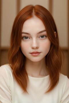AI-generated illustration of A redhead girl in a white shirt