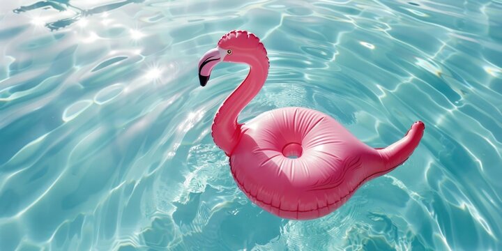 A serene image of a pink flamingo gracefully floating in a pool of water. Perfect for tropical, summer, or wildlife concepts