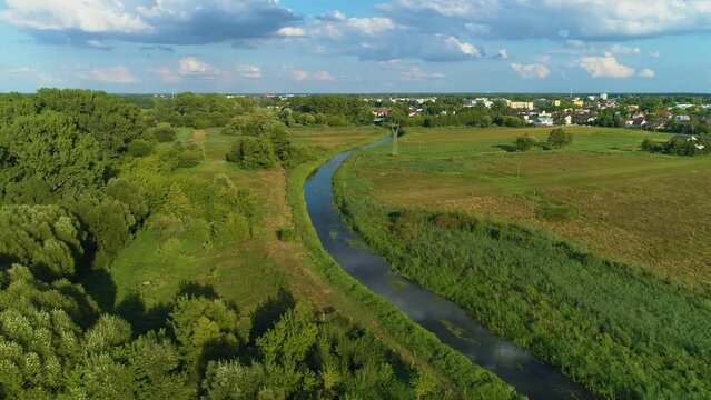 Beautiful Panorama Of Biala Podlaska River Rzeka Krzna Aerial View Poland