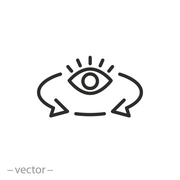 circular visibility icon, view around, rotation human eye, thin line symbol - editable stroke vector illustration