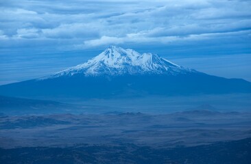 Cloudy blue sky over Shasta California during blue hour
