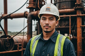 portrait of oil worker, photo of employee at the workplace