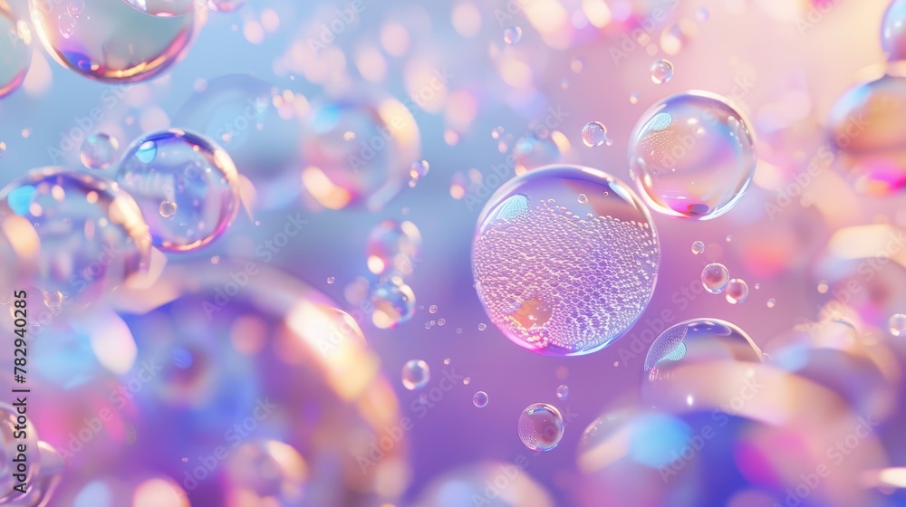 Poster floating liquid blobs, soap bubbles, metaballs. 3d abstract art background.